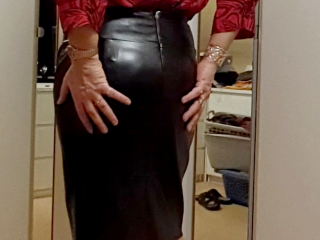 Black Faux Leather Skirt back view